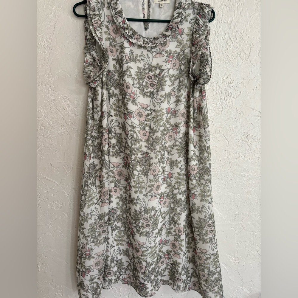 Max Studio Floral‎ Sleeveless Ruffle Trim Dress Size M